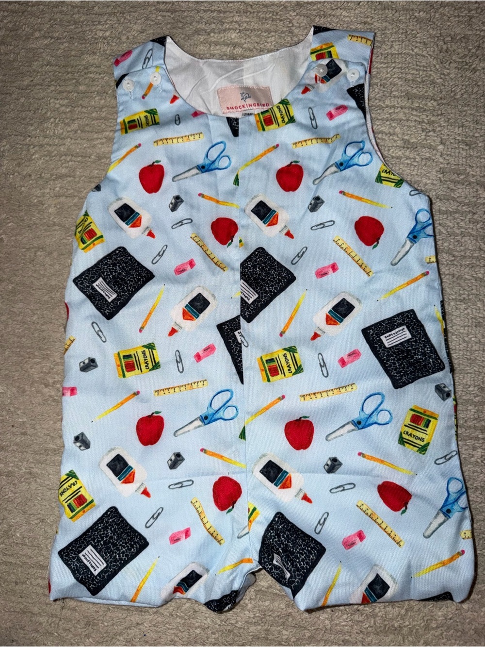 Light Blue School Supplies Print Baby One-Piece Romper